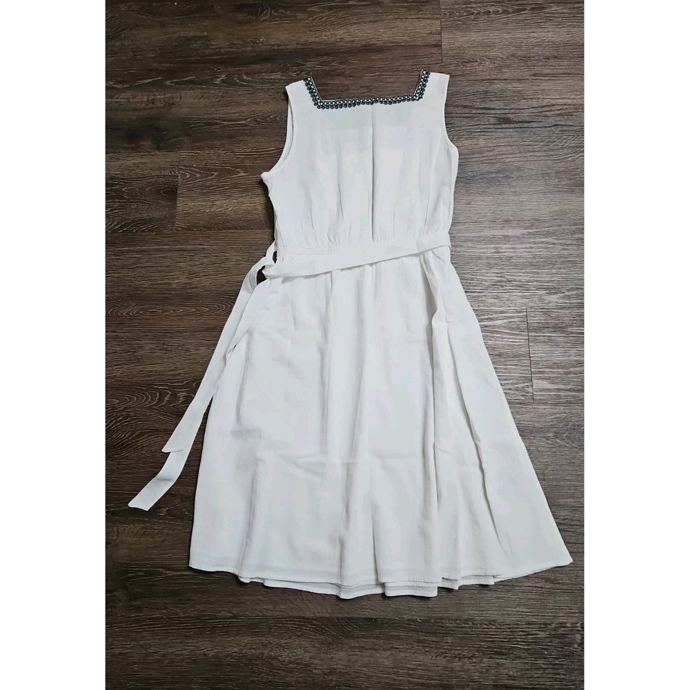 Talbots White Cotton Gauze Square Neck Embroidered Belted‎ Dress Size 4 - Picture 7 of 12